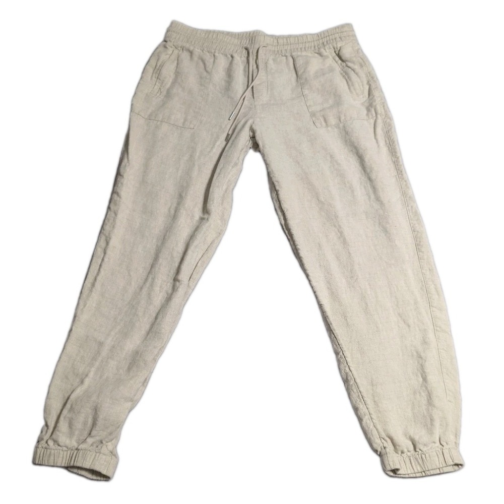 Athleta Retreat Linen Jogger Pants Womens XL Beige Pull On Elastic Ankle